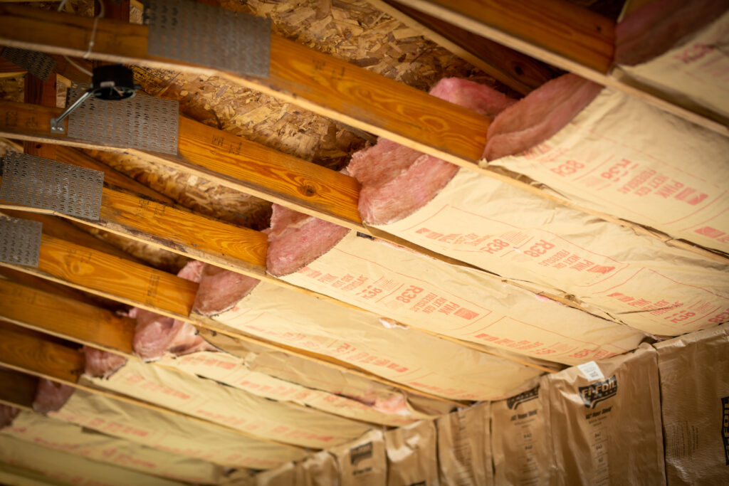 R38 fiberglass insulation installed in a ceiling